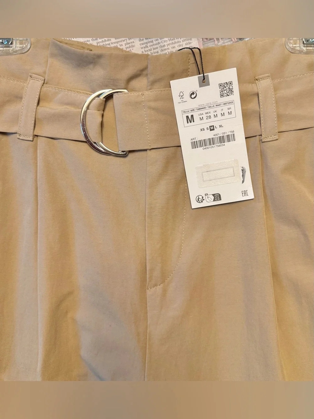ZARA New With Tag M High Rise Paper Bag Straight Leg Camel Cargo Pants Medium - Picture 8 of 15